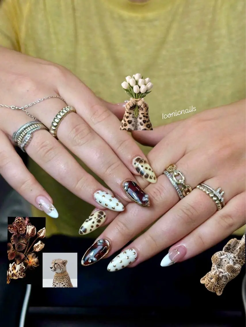 ネイル アニマル柄 ブラウン ゴールド 持ち込み Iconic Nailのネイルデザイン