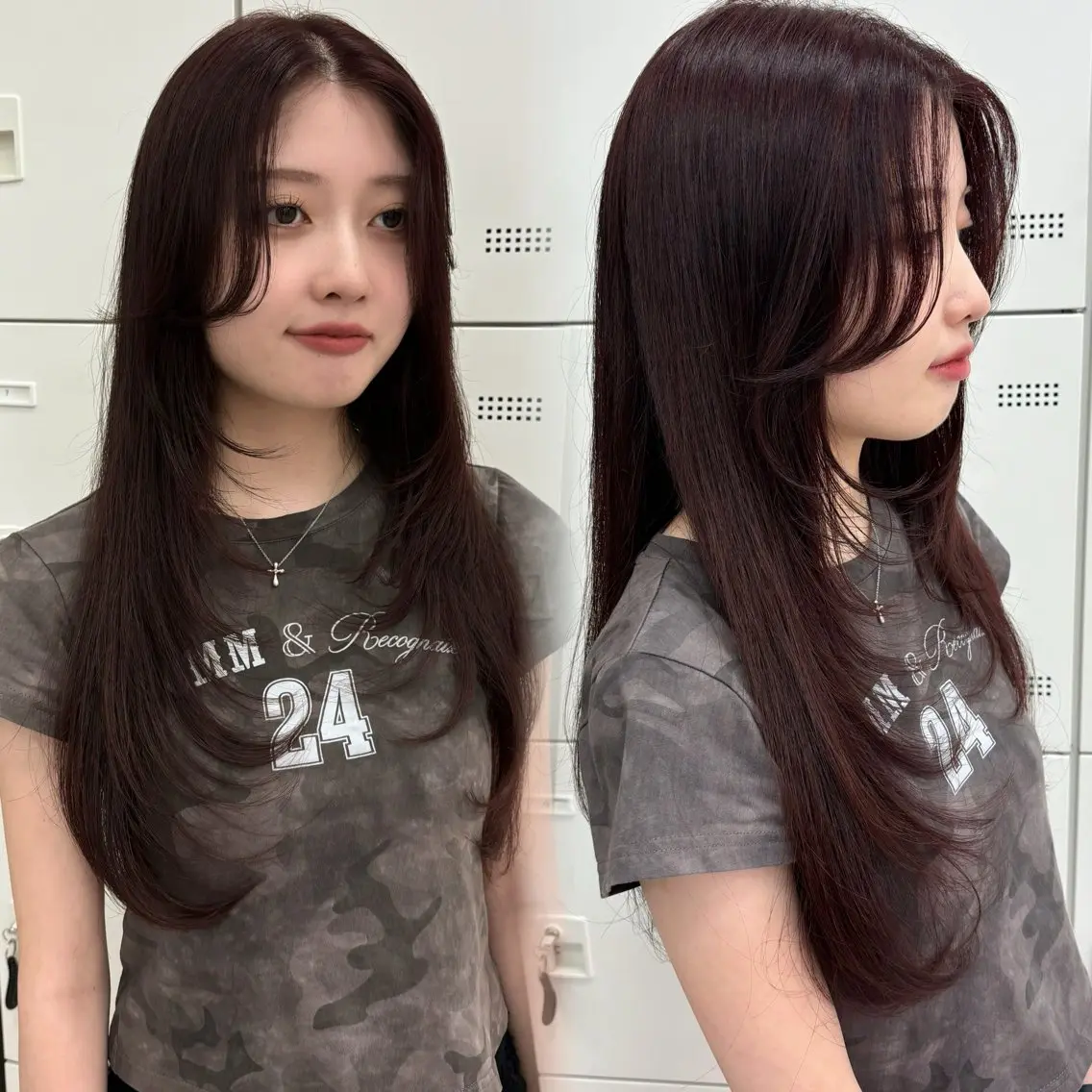 セミロング カラー 抜け感レイヤー︴ ニュアンスカラーのヘアスタイル