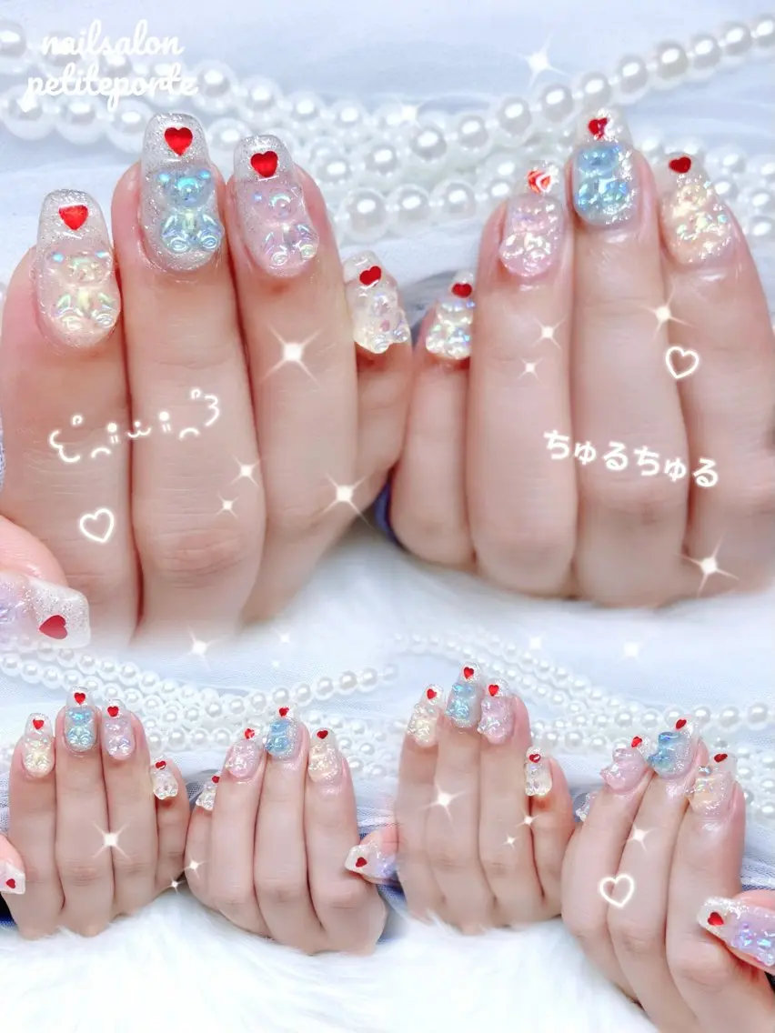 ネイル ブルー フラッシュネイル ガーリー 韓国ネイル ラメ(グリッター) ハンドネイル petite porteのネイルデザイン