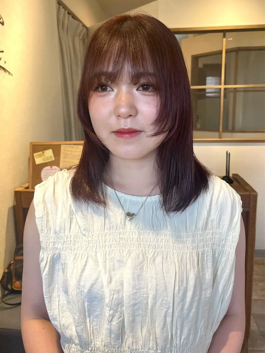 ミディアム カラー ピンクカラー レッドカラー ヘアカラー トリートメント ヘッドスパ 上品な暖色/丸みボブ Chie🪷のヘアスタイル