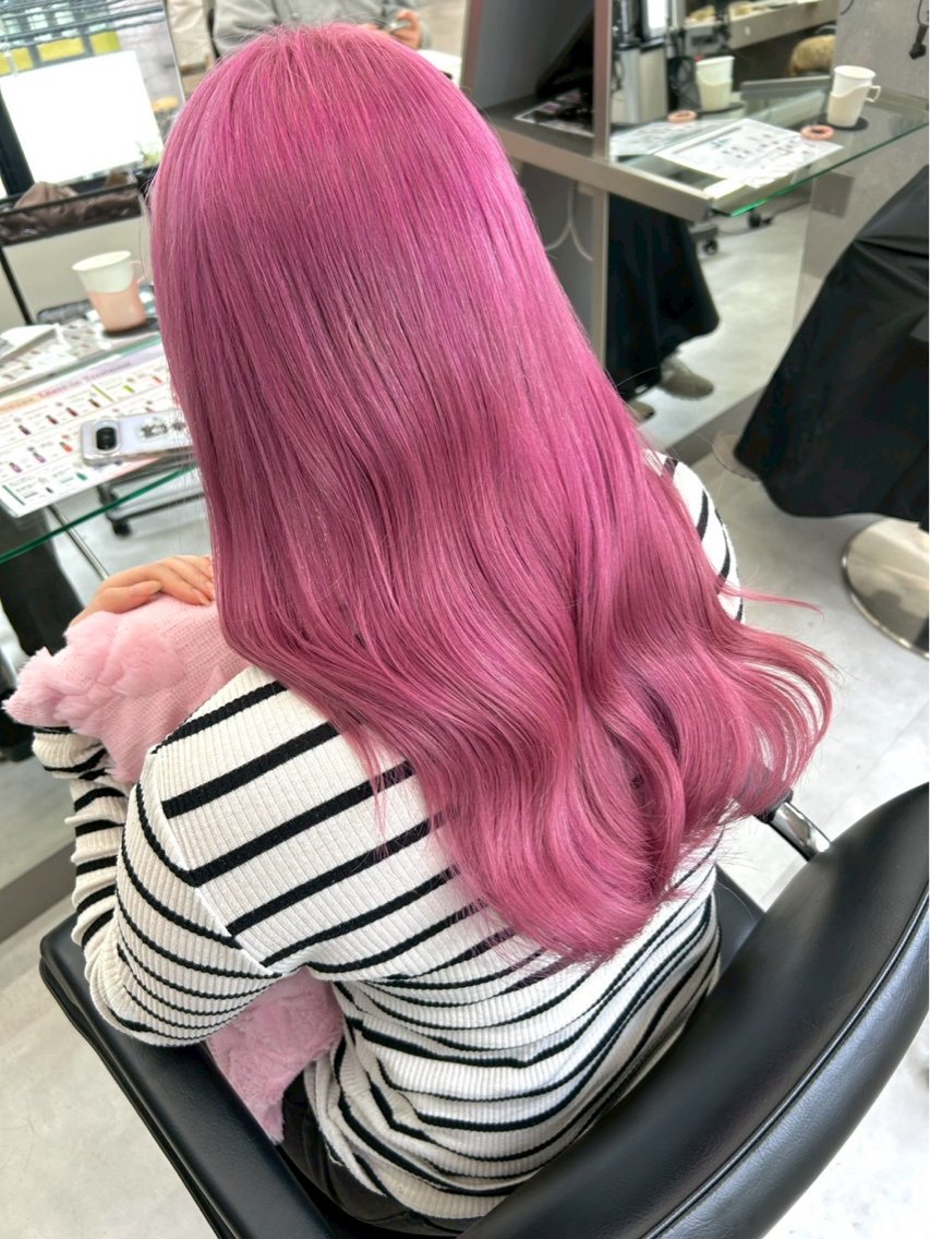 ロング カラー ブリーチ 透明感カラー ピンクカラー ヘアカラー 横浜ダブルカラー/ ハイトーンエクステのヘアスタイル
