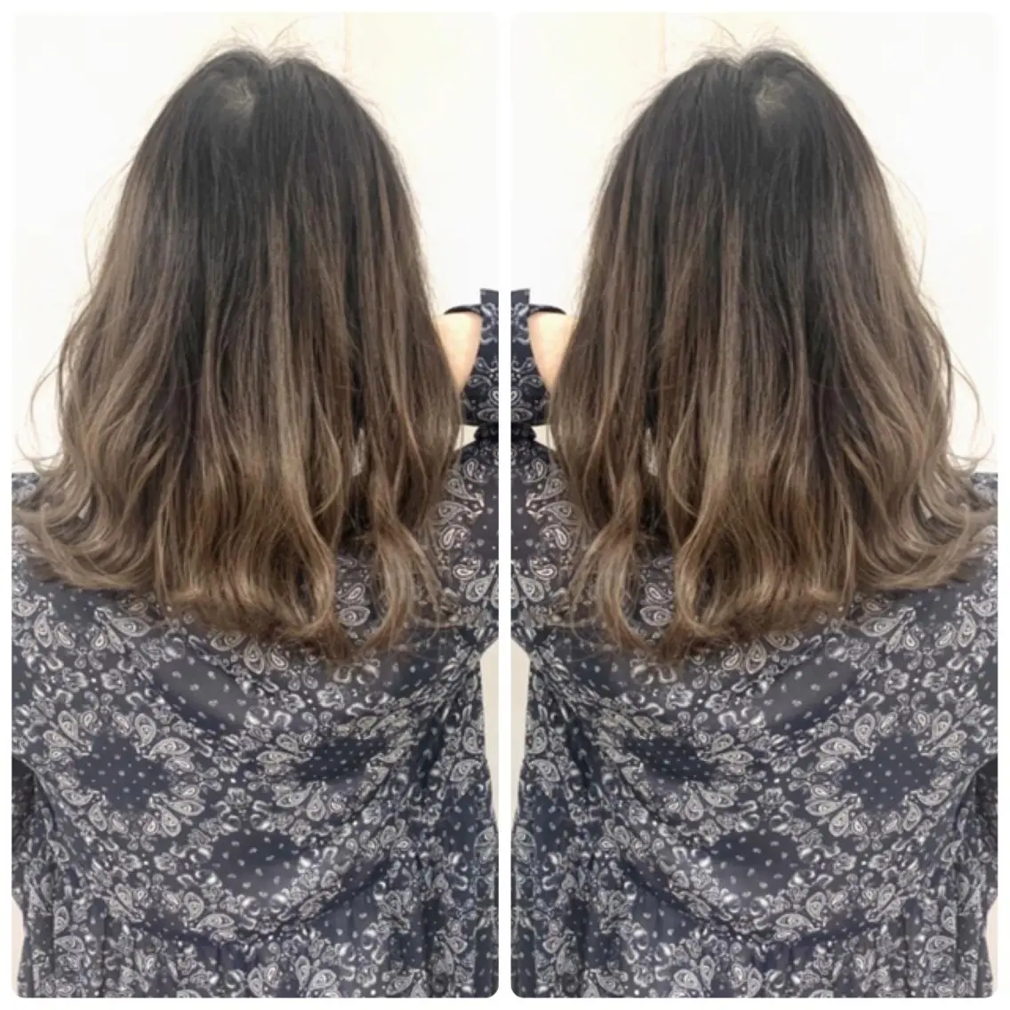 ミディアム カラー アッシュ バレイヤージュ ブリーチ デザインカラー グレージュ カット ヘアカラー トリートメント 京都大人女性ショート 徒歩1分/秋山のヘアスタイル