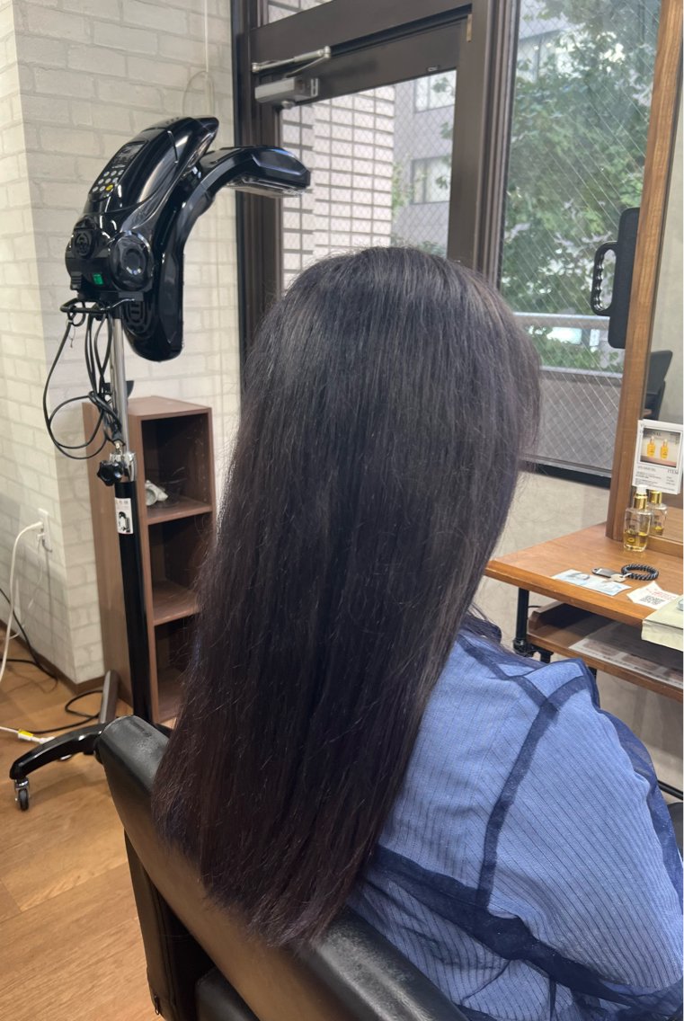 ロング カラー アッシュ ブリーチ バイオレットカラー 縮毛矯正 ヘアカラー レ ナのヘアスタイル