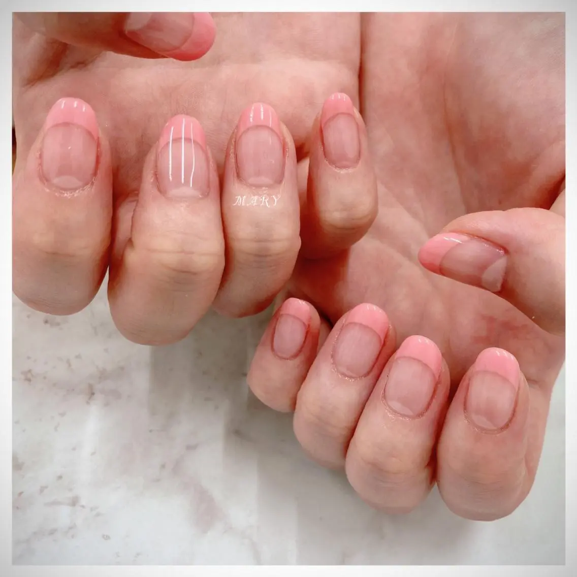 ネイル フレンチネイル オフィスネイル ピンク シンプルネイル 春ネイル ハンドネイル Mary nail .narumiのネイルデザイン