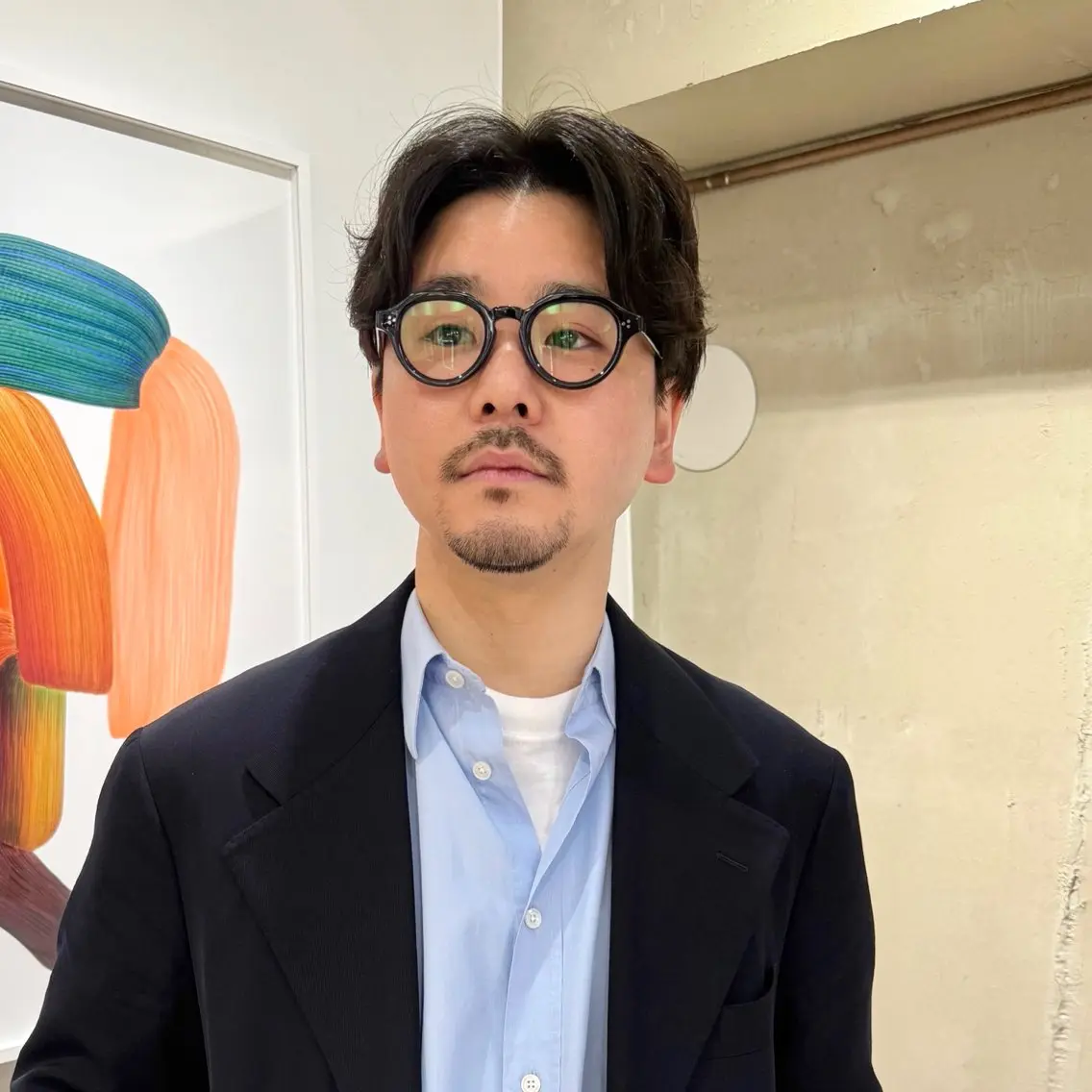 ミディアム メンズ ミディアムパーマ センターパート ダウンパーマ フェザーパーマ メンズパーマ カット シャドウパーマ 田形清流のヘアスタイル