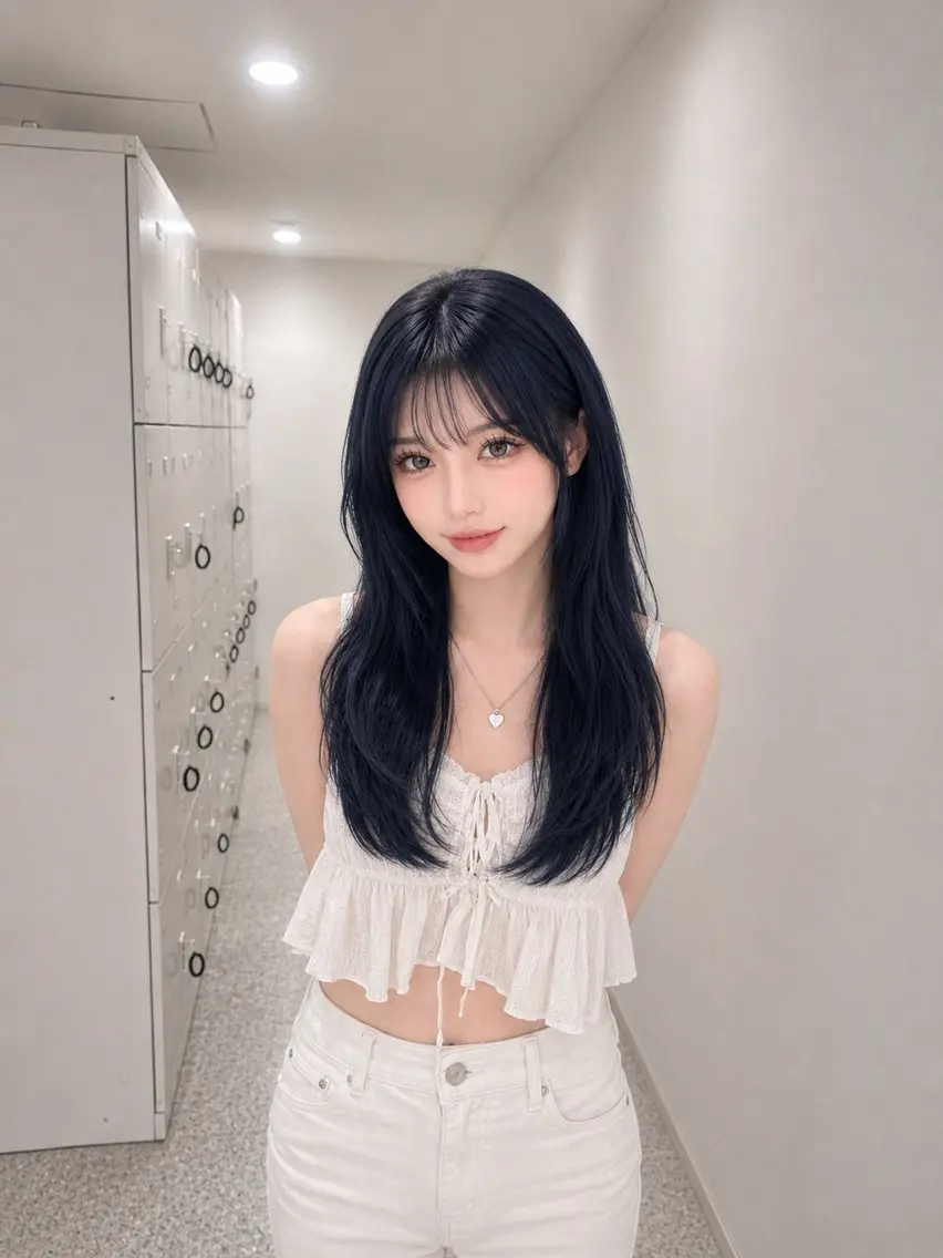 ロング カラー 黒髪 ブリーチ ブルーカラー ブルーブラック 透明感カラー カット ヘアカラー トリートメント ヘッドスパ ハイトーン/ホワイト /ブルー/りくとのヘアスタイル