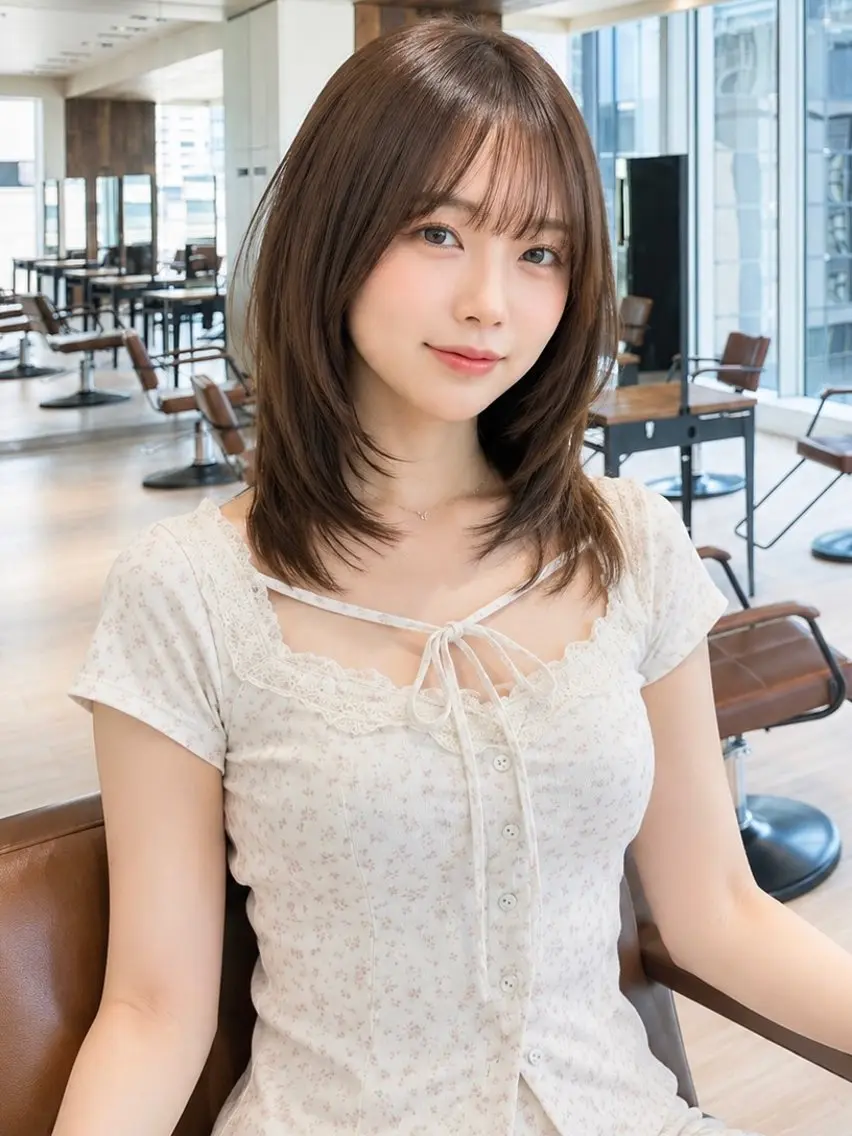ミディアム カラー レイヤーカット 小顔カット カット トリートメント 早野太陽 ミディアムカットのヘアスタイル