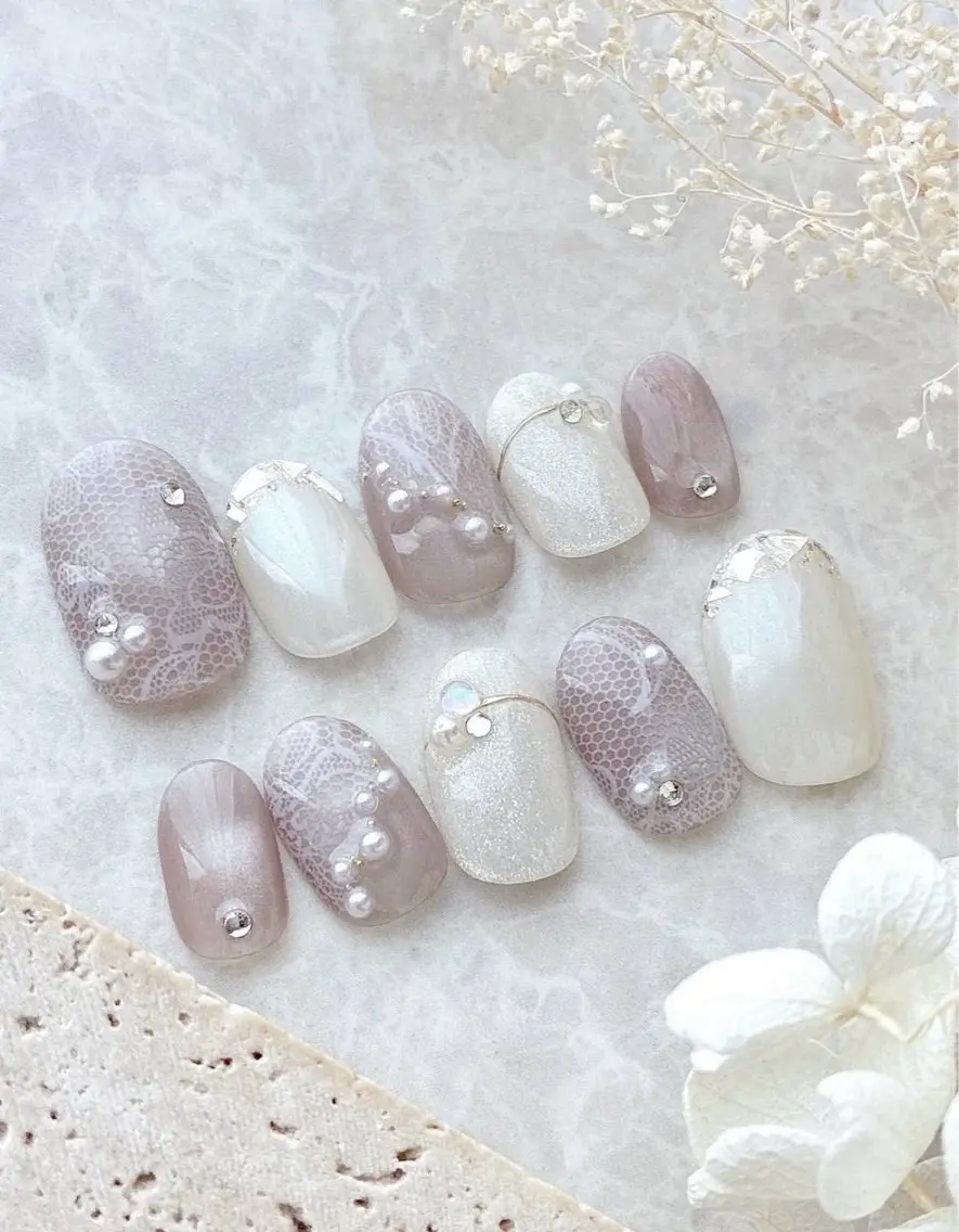 ネイル アートネイル レース 夏ネイル ハンドネイル Mirpop nailのネイルデザイン