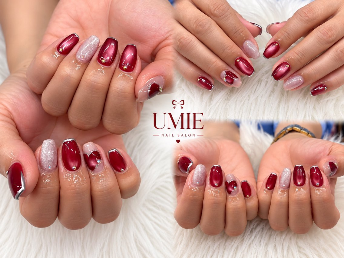 ネイル フットネイル フレンチネイル ジェルネイル ガラスフレンチ マグネットネイル ハンドネイル UMIE NAIL SALONのネイルデザイン