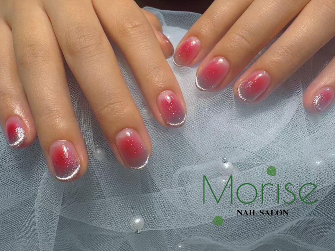 ネイル チークネイル 長さ出し フラッシュネイル フレンチネイル ガラスフレンチ ハンドネイル ハンドケア Morise Nail 原宿店のネイルデザイン