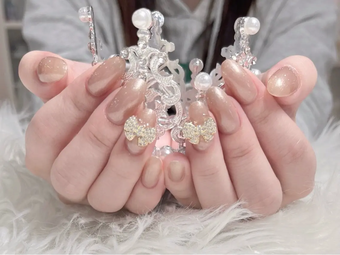 ネイル オフィスネイル ワンカラーネイル リボン ハンドネイル FLY Nail Salonのネイルデザイン