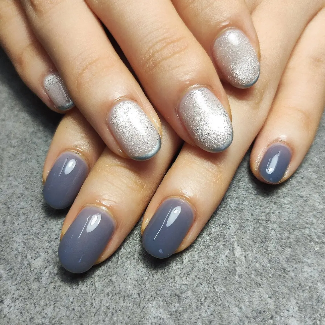 ネイル フレンチネイル マグネットネイル シルバー 個人サロン saltnailのネイルデザイン