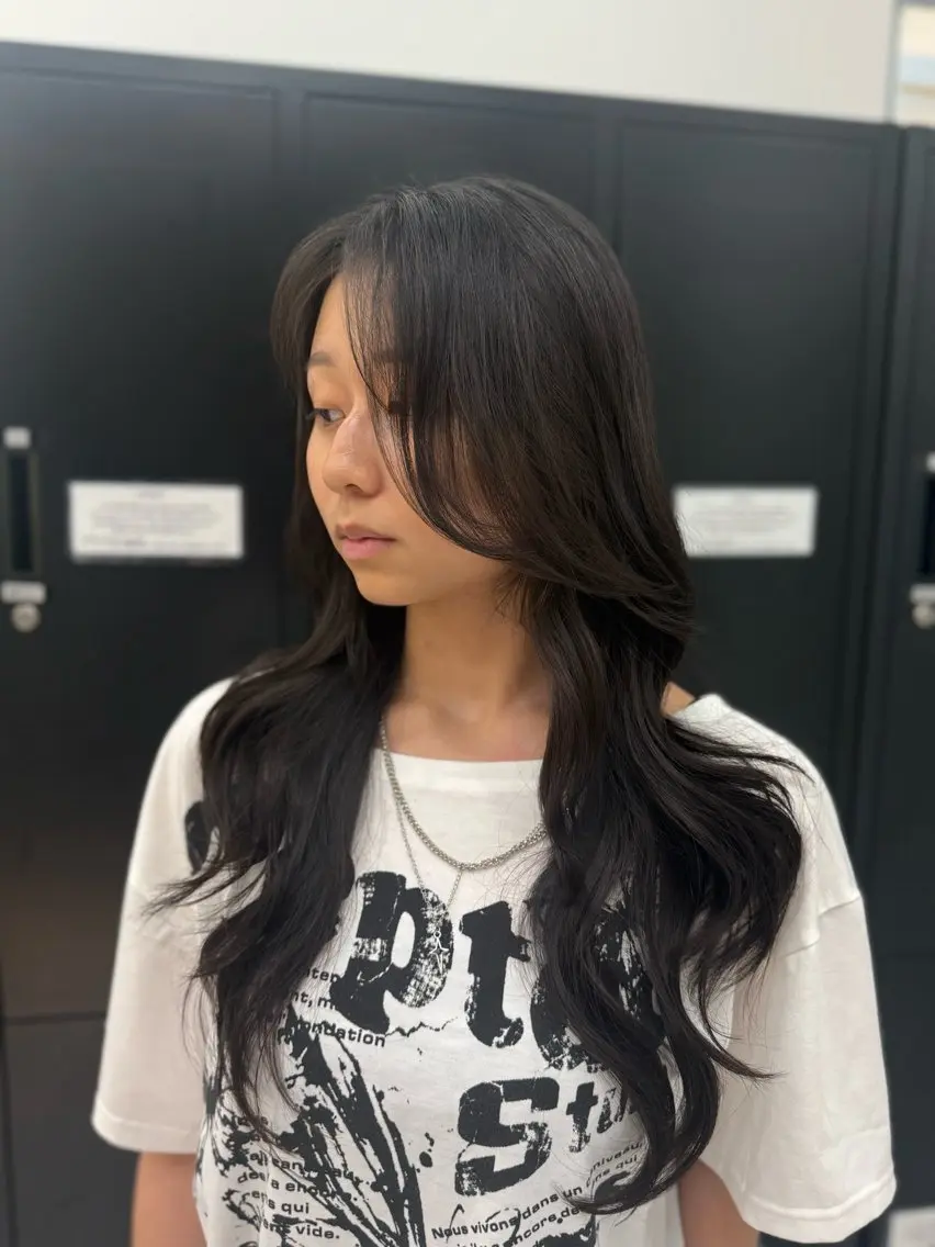ロング カラー ハッシュカット カット ヘアカラー トリートメント 渋谷髪質改善/縮毛 矯正/かすが🪽🫧のヘアスタイル