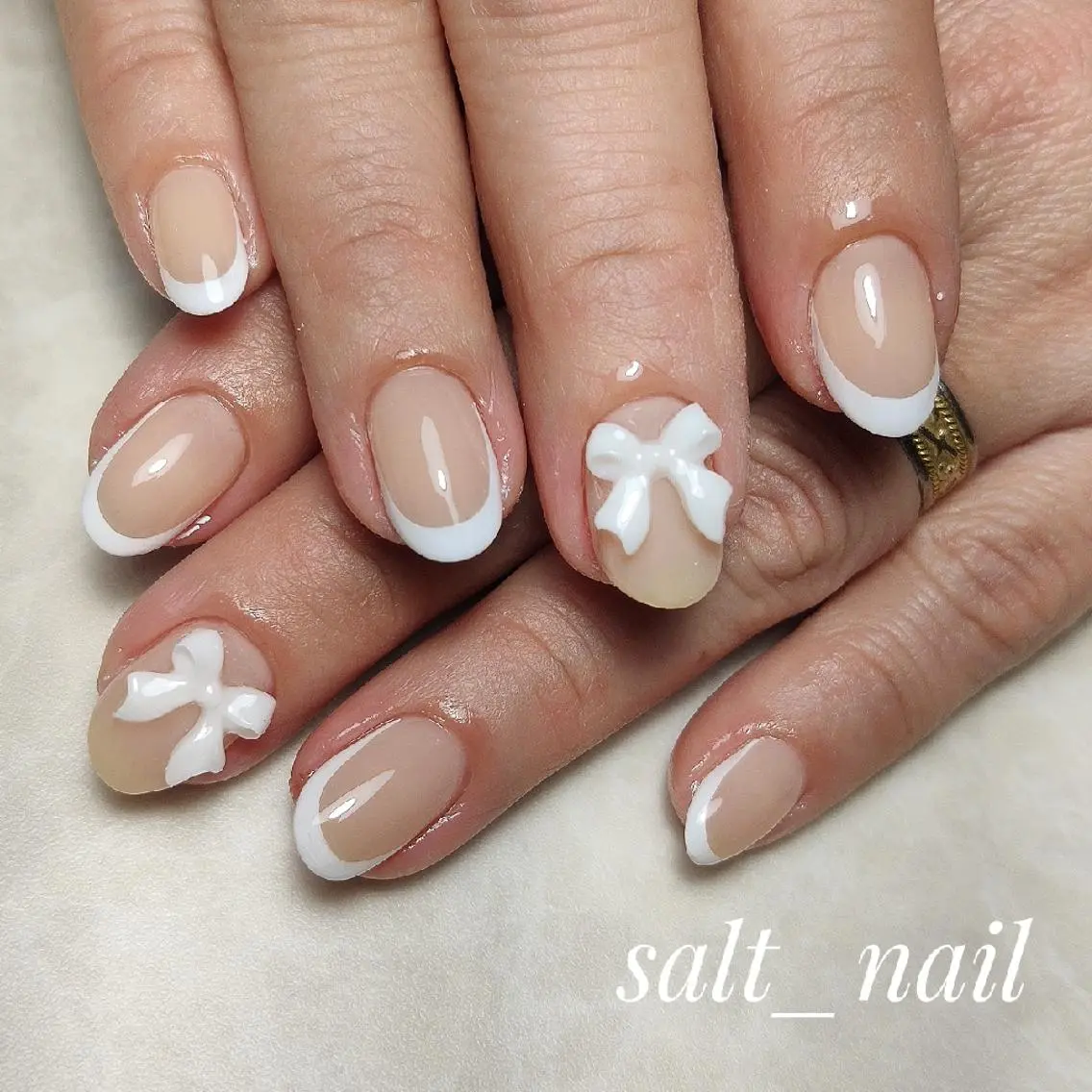 ネイル フレンチネイル リボン 個人サロン saltnailのネイルデザイン
