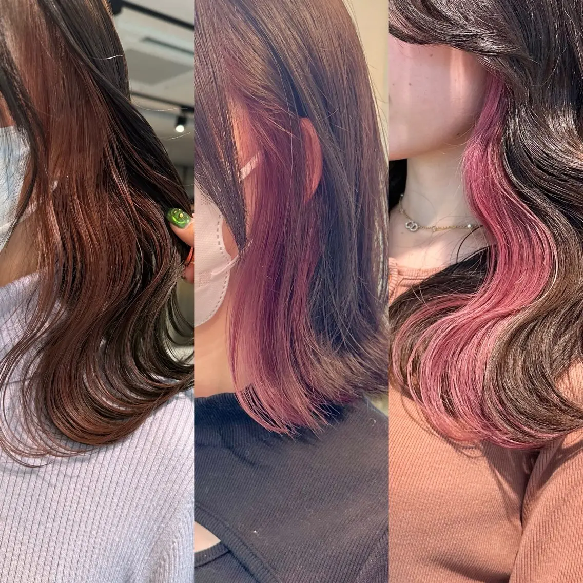 ロング カラー ブリーチ イヤリングカラー インナーカラー ピンクカラー ブリーチ/ハイトーン 艶カラー/ユリナのヘアスタイル