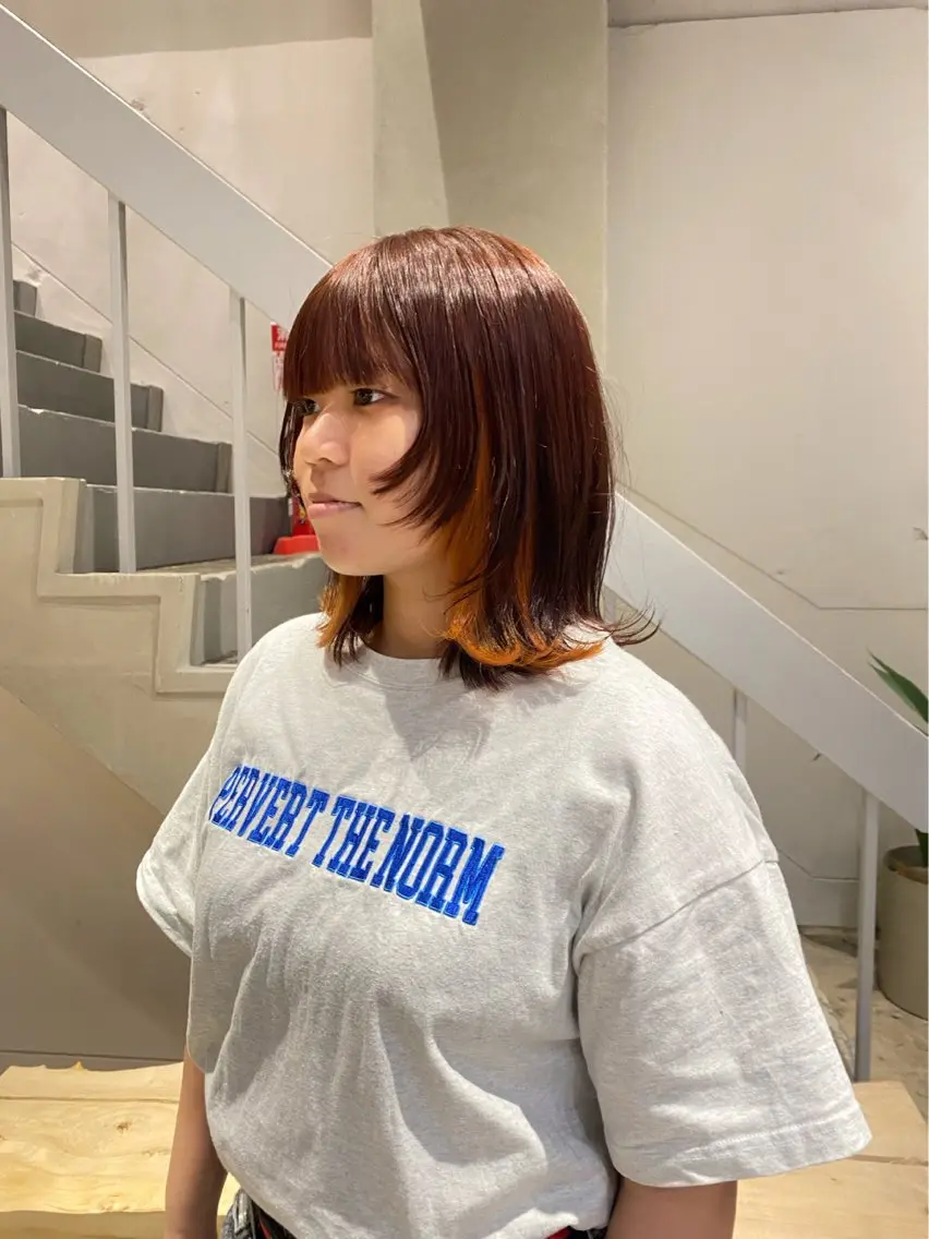 ミディアム 顔周りカット レイヤーカット レイヤーカット/ ダブルカラーサクライのヘアスタイル