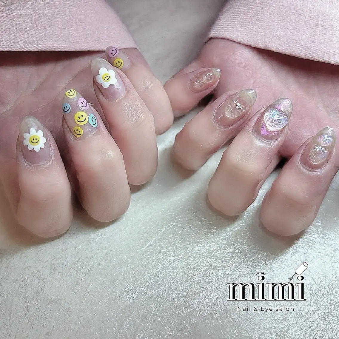 ネイル アートネイル クリアネイル 長さ出し ハート 春ネイル Ruru nailのネイルデザイン