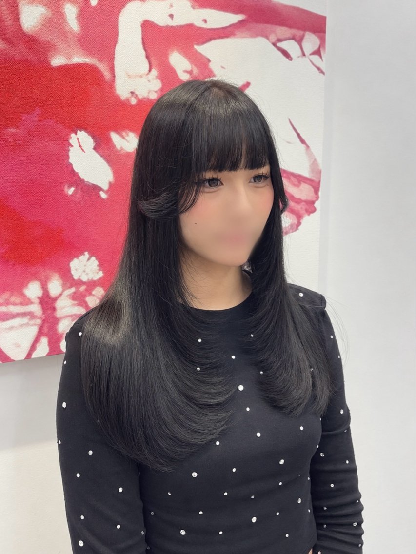 ロング 顔まわりレイヤー 顔周りカット レイヤーカット カット ヘアカラー トリートメント レイヤー/ウルフ/デ ザインカラー💎藤原のヘアスタイル