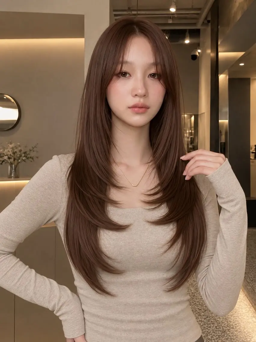 ロング カラー カット ヘアカラー トリートメント 🦋韓国風レイヤー/ 艶髪矯正🦋凛太郎のヘアスタイル