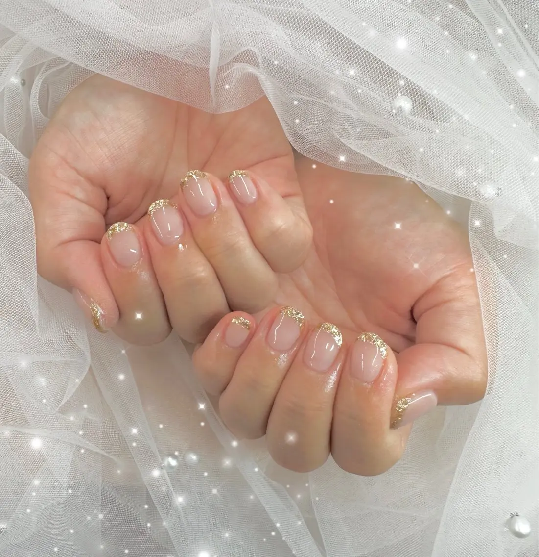 ネイル フレンチネイル ガラスフレンチ ハンドネイル Pawtique nail salonのネイルデザイン