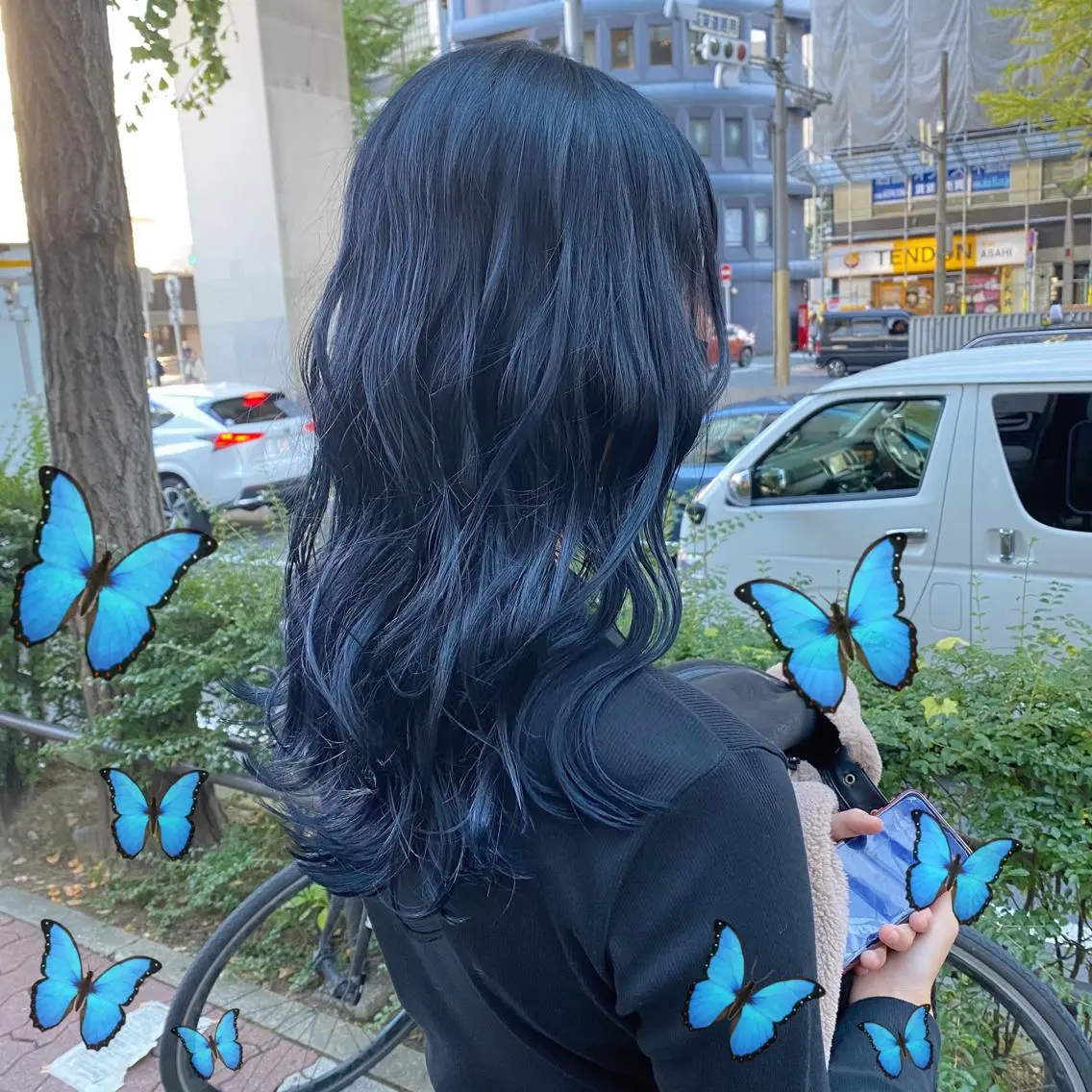 セミロング カラー ネイビーカラー 色落ちまで可愛い🧚 心斎橋hikaruのヘアスタイル