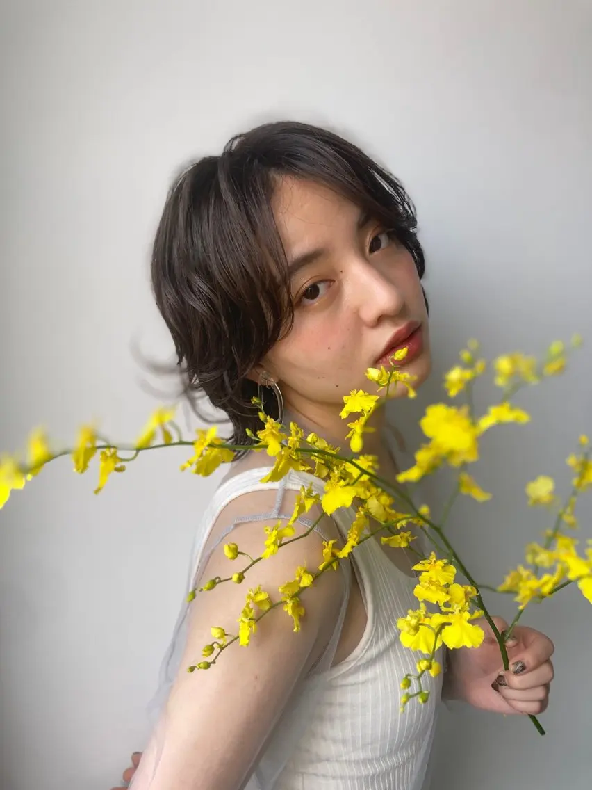ショート パーマ 顔周りカット 似合わせカット 園田あずさ/髪質改善 /透明感カラーのヘアスタイル