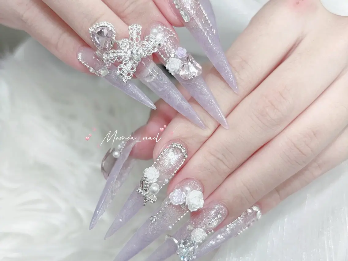 ネイル 成人式 大理石ネイル(マーブル) ネイルチップ 冬ネイル クリスマス ハンドネイル MoMoA Nail ネイル長さ出し専門店のネイルデザイン