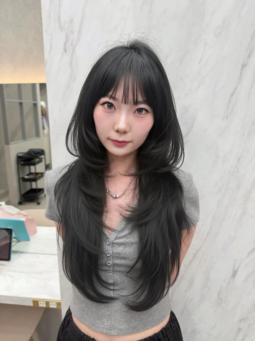 セミロング カット ヘアカラー MOE 福岡韓国ヘア✧︎のヘアスタイル