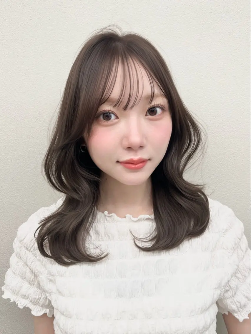 ミディアム くびれヘア 韓国風ヘア レイヤーカット 似合わせカット トリートメント カット ヘアカラー トリートメント レイヤー/韓国ヘア/ YUKINOのヘアスタイル