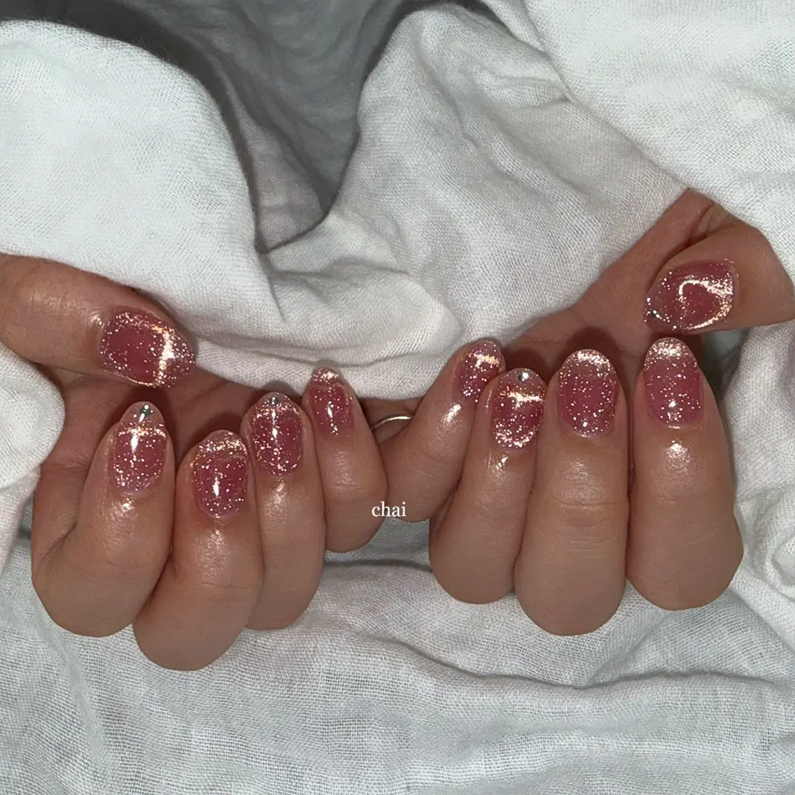 ネイル ハート マグネットネイル ピンク ハンドネイル chai nail + eye📍鶴橋のネイルデザイン