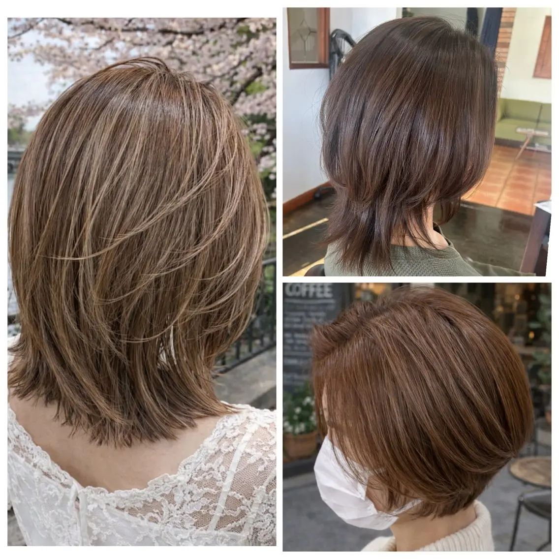 ミディアム ボブ ハイライト 髪質改善 レイヤーカット 縮毛矯正 ヘアカラー トリートメント 康本将輝 🦩髪質改善🦩のヘアスタイル