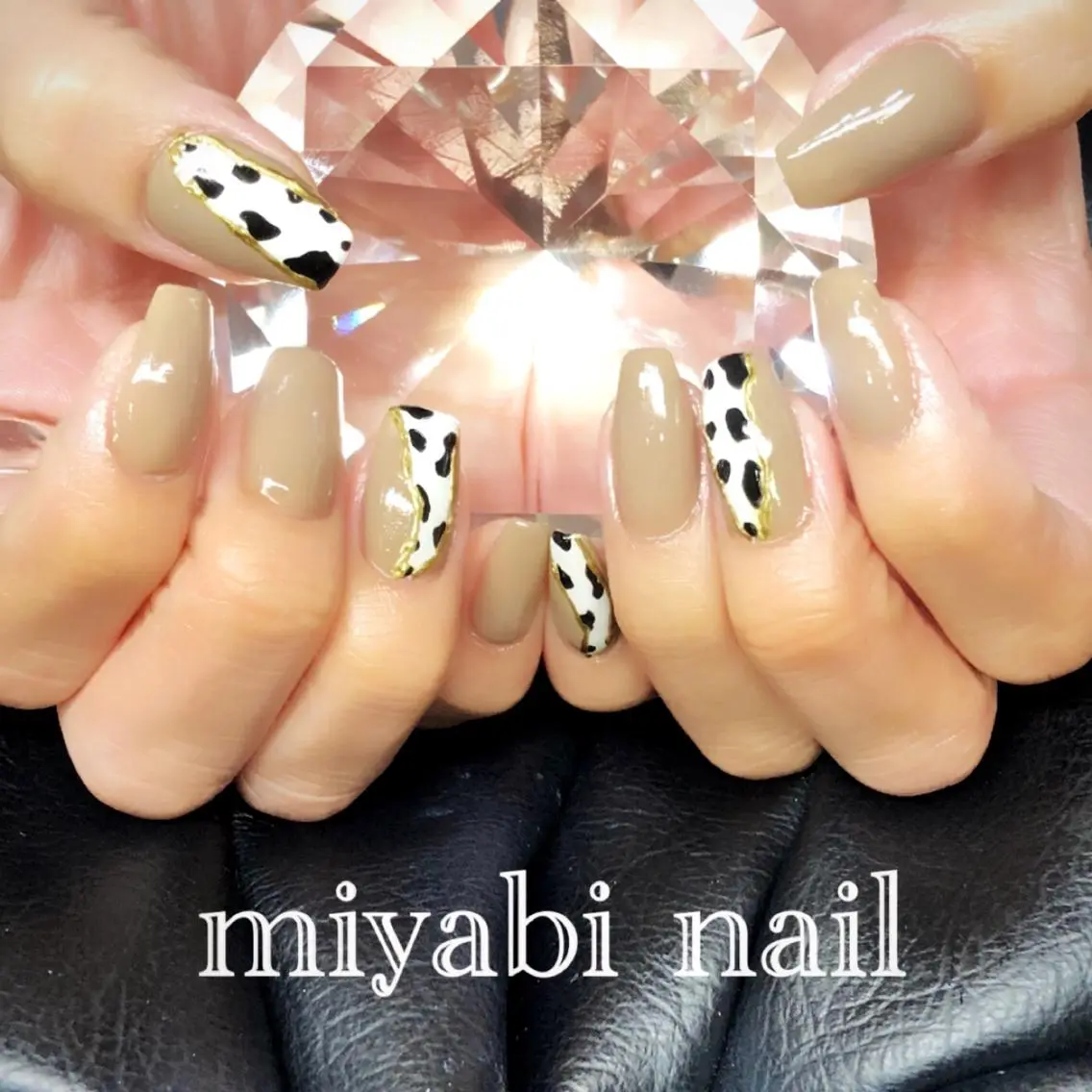 ネイル アニマル柄 アートネイル 長さ出し 持ち込み スクエアネイル ハンドネイル miyabi nail 桂川駅近くのネイルデザイン