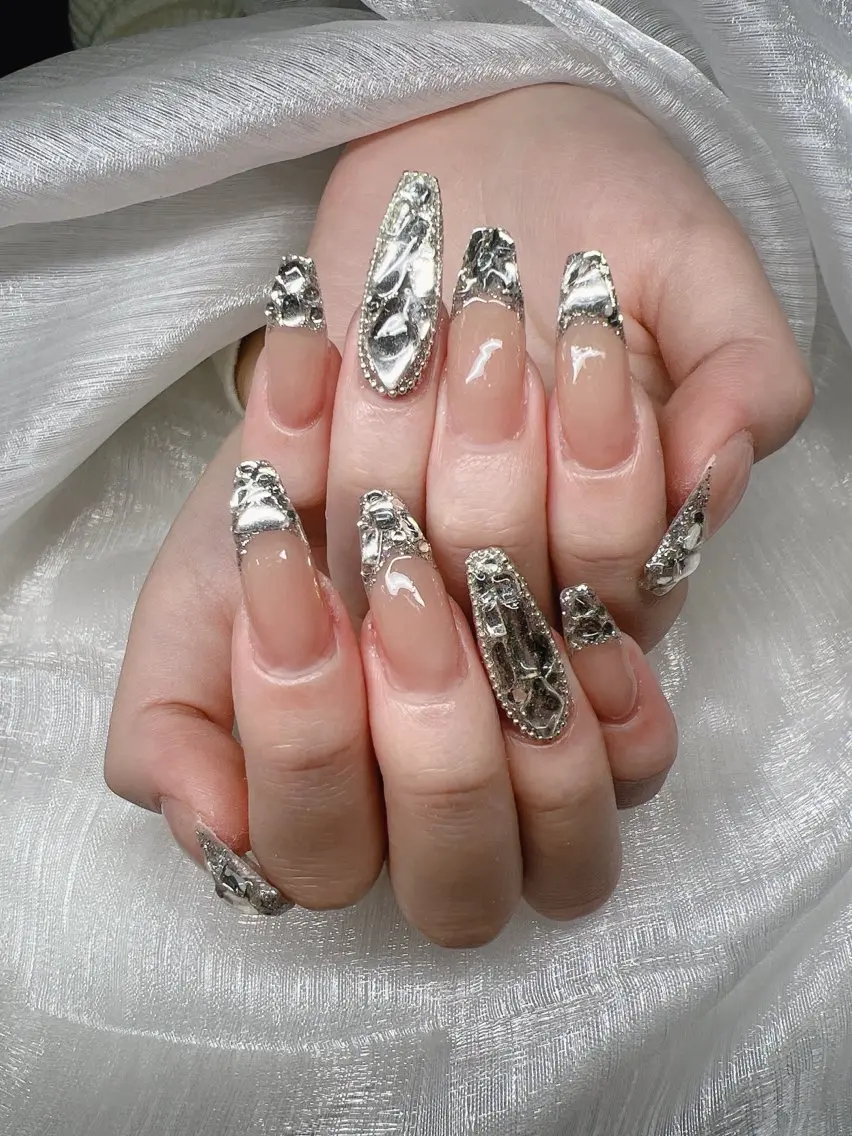 ネイル 長さ出し グラデーション キラキラネイル マグネットネイル ニュアンスネイル Lee Nails チップ長さだし専門店のネイルデザイン