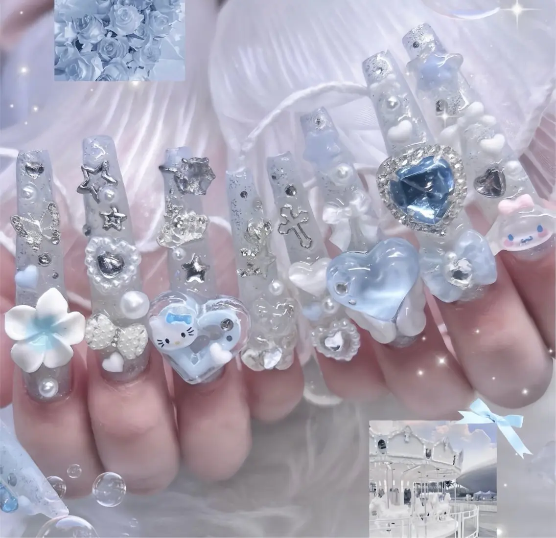 ネイル オーロラネイル チークネイル 桜ネイル クリアネイル ドット ハンドネイル Rin Nail 新大久保店のネイルデザイン