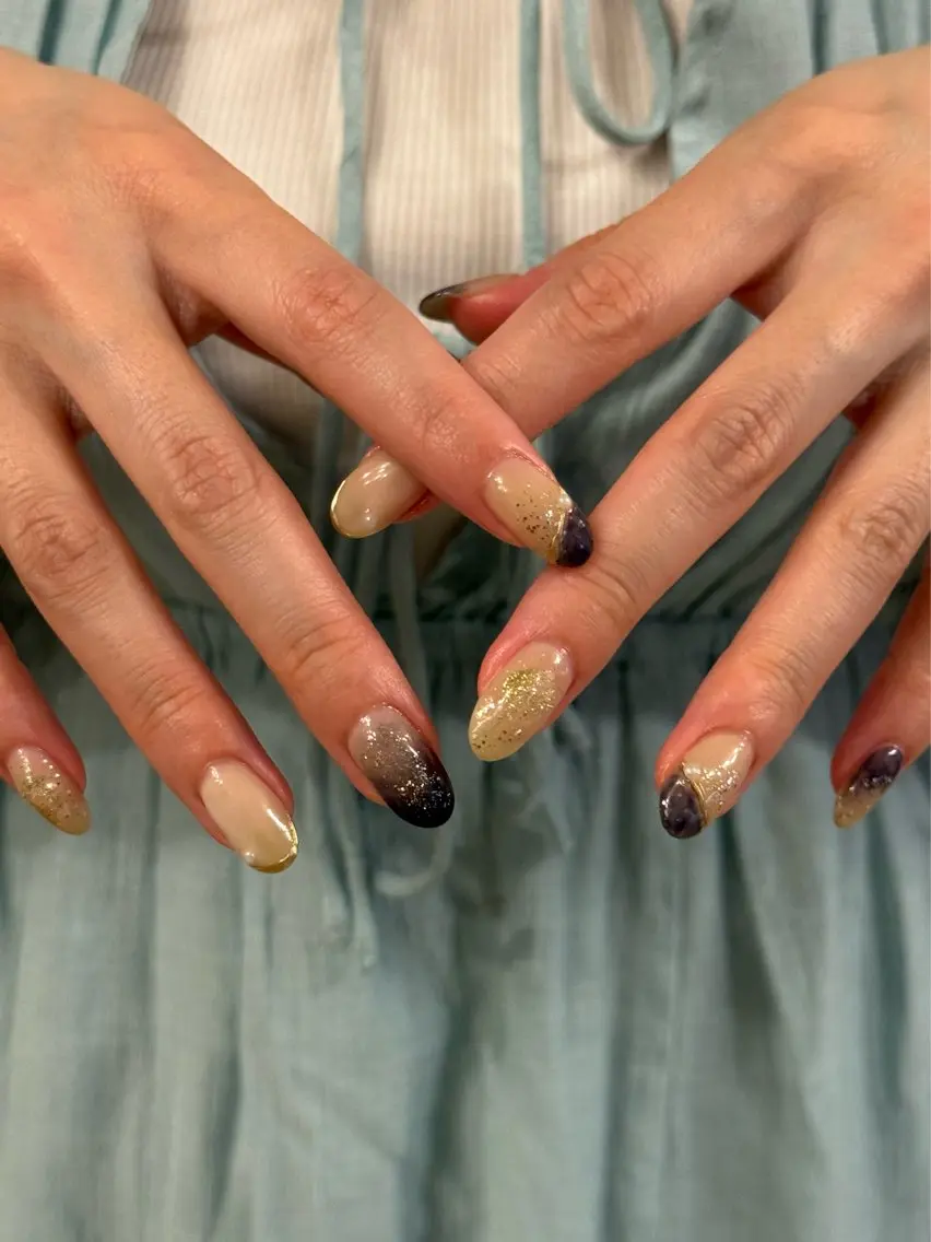 ネイル ゴールド ネイビー ハンドネイル filonnail asukaのネイルデザイン