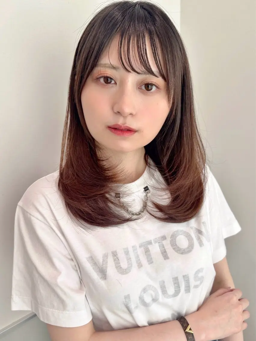 セミロング カラー 透明感カラー 顔周りカット レイヤーカット トリートメント カット ヘアカラー トリートメント 🩰ナチュラル可愛い kamicare🩰のヘアスタイル