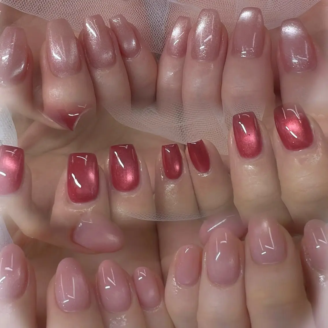ネイル チークネイル フレンチネイル ガーリー ガラスフレンチ グラデーション ハンドネイル ハンドケア Chill Nailsalonのネイルデザイン