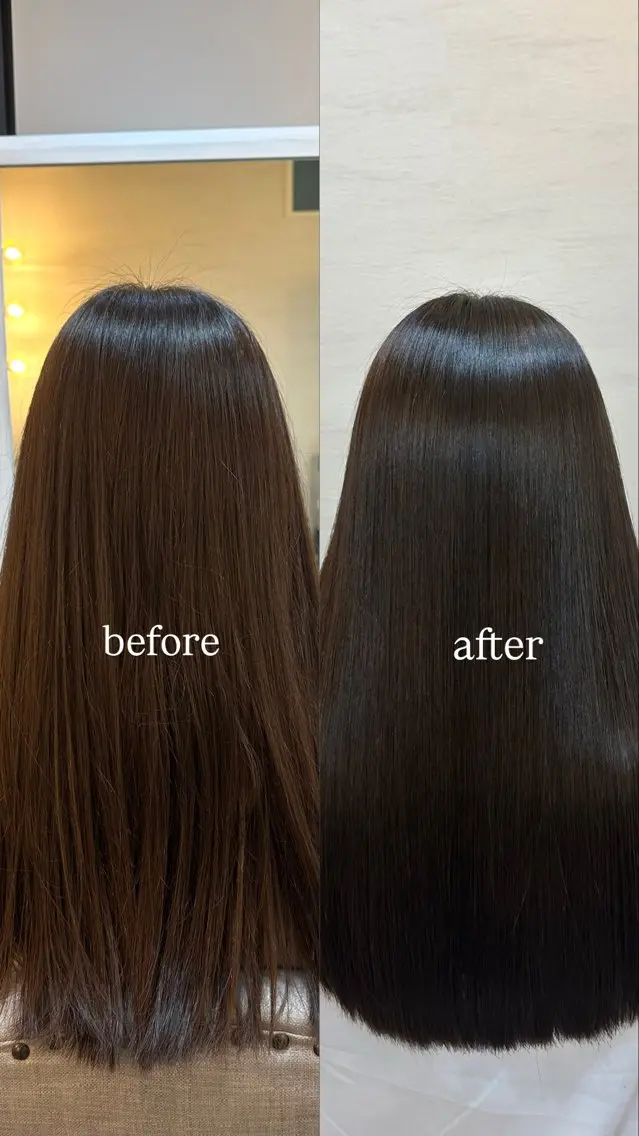 ロング カラー グレージュ オリーブグレージュ オリーブグレー ヘアカラー トリートメント 🖤ほのか/ツヤ髪 /髪質改善/縮毛矯正のヘアスタイル