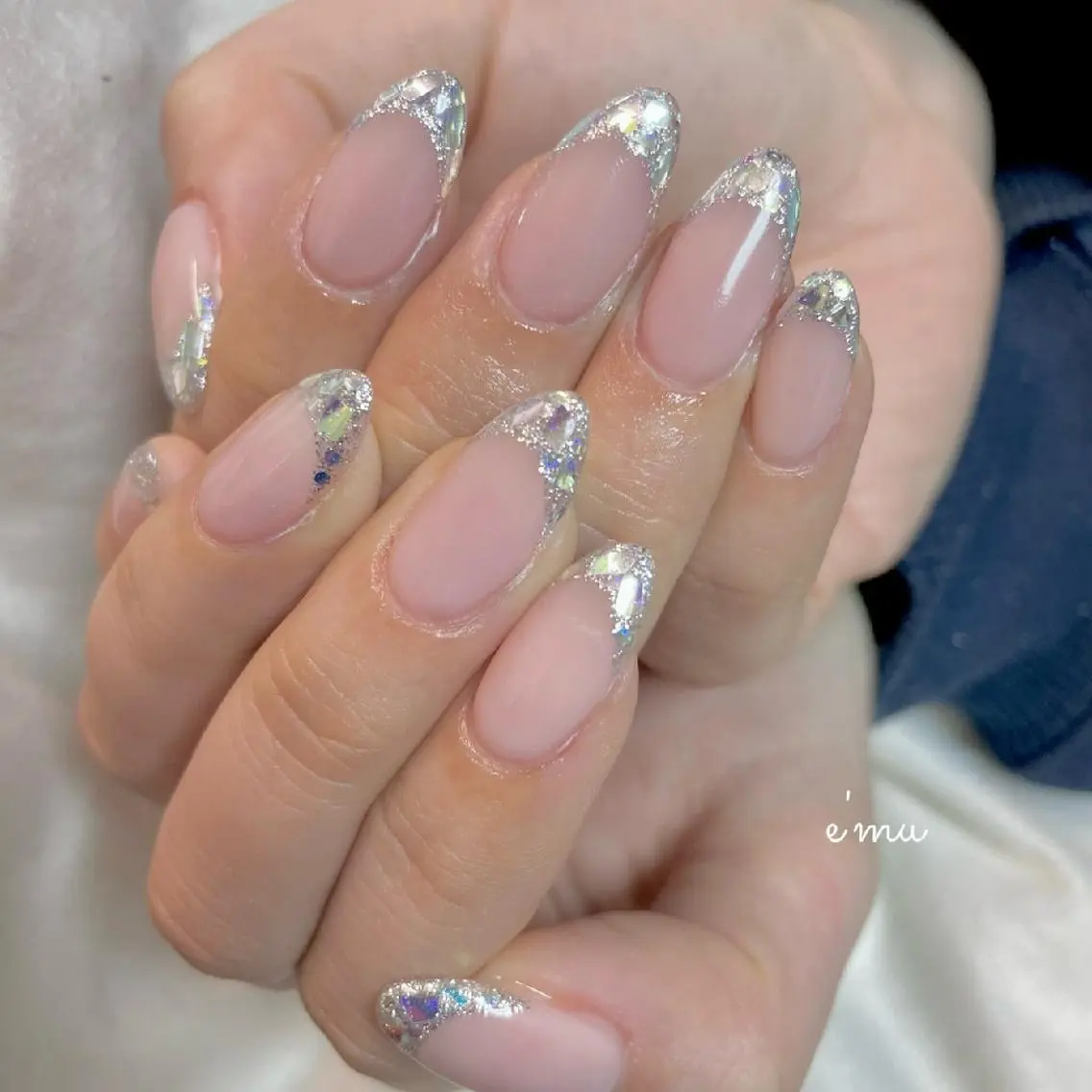 ネイル フレンチネイル ガラスフレンチ オフィスネイル nail salon e'mu💐のネイルデザイン