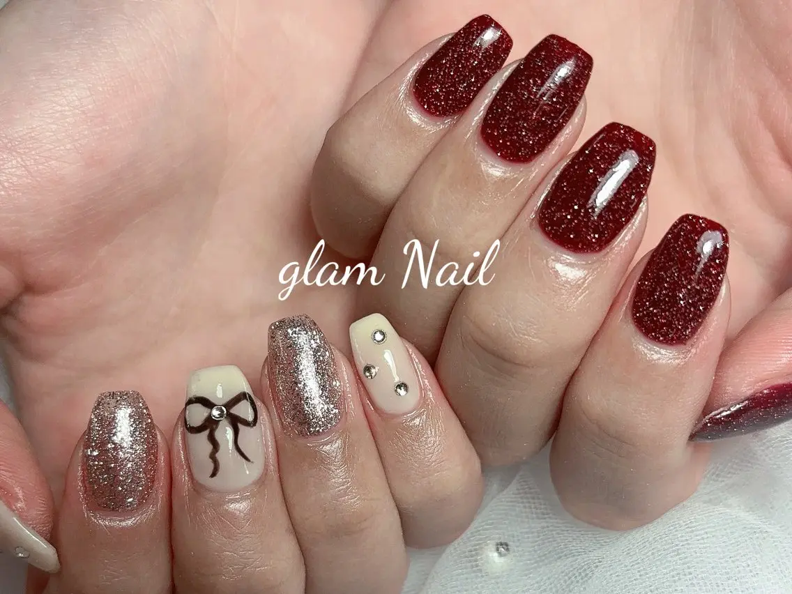 ネイル エツメ💅 長さ出し🎀デザインのネイルデザイン