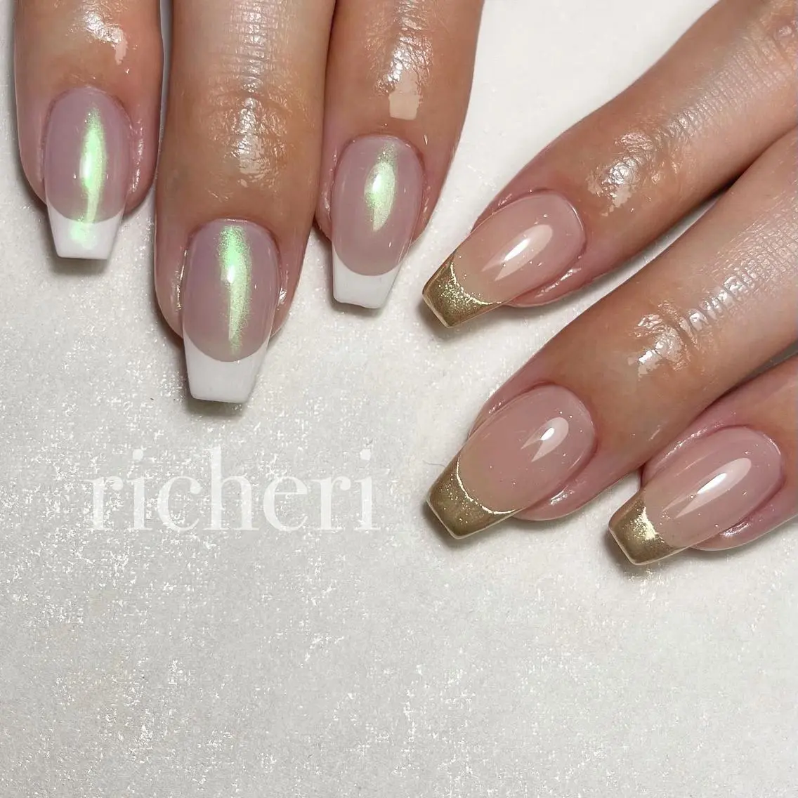 ミディアム ネイル 韓国風ヘア アートネイル フラッシュネイル フレンチネイル ジェルネイル ハンドネイル richeri beautyのその他イメージ