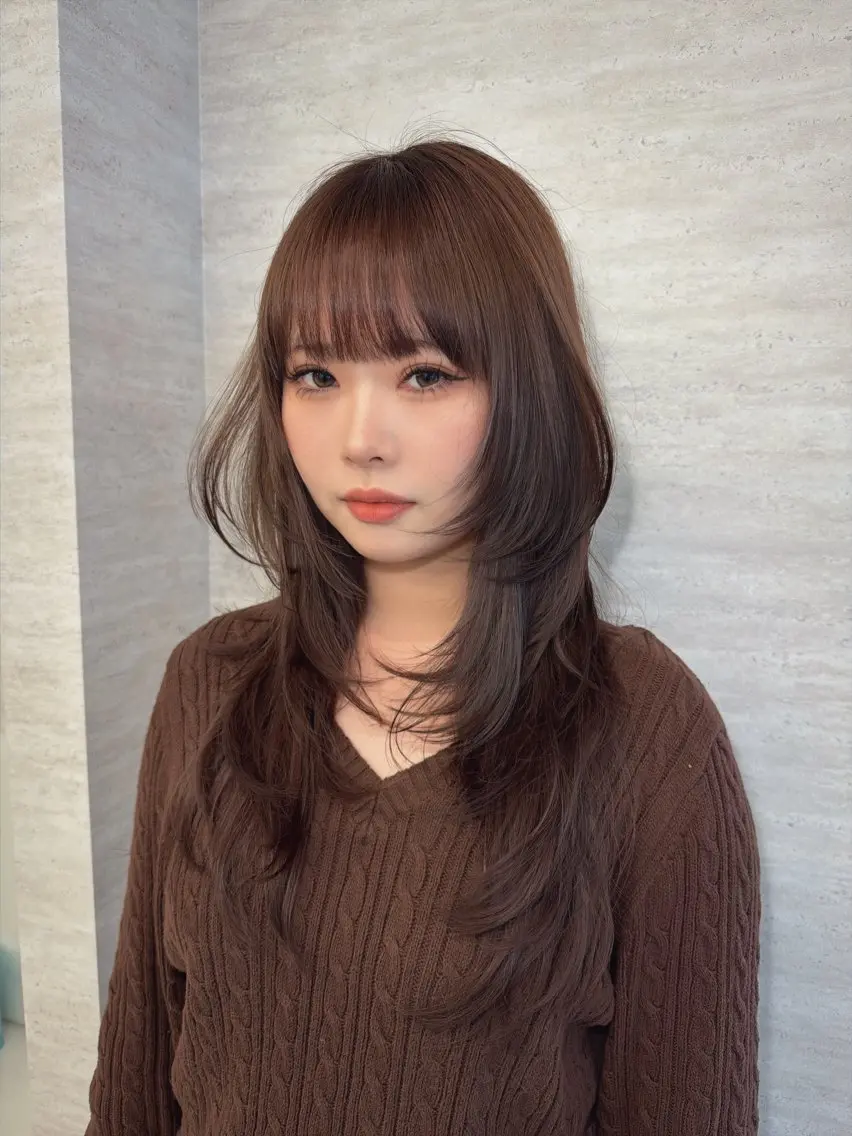 セミロング カラー ヘアアレンジ カット ヘアカラー トリートメント 韓国レイヤーカット/ 儚げカラーチナツのヘアスタイル