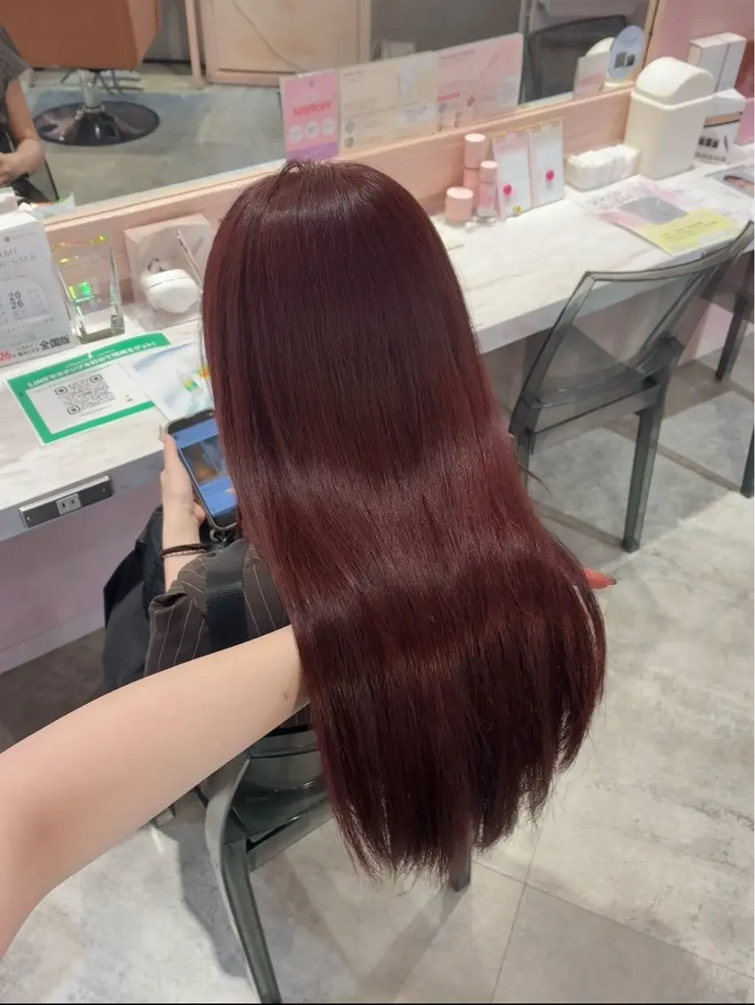 セミロング カラー ブリーチ レッドカラー ヘアカラー 髪質改善縮毛/透明感 カラー/AIRI🦋のヘアスタイル