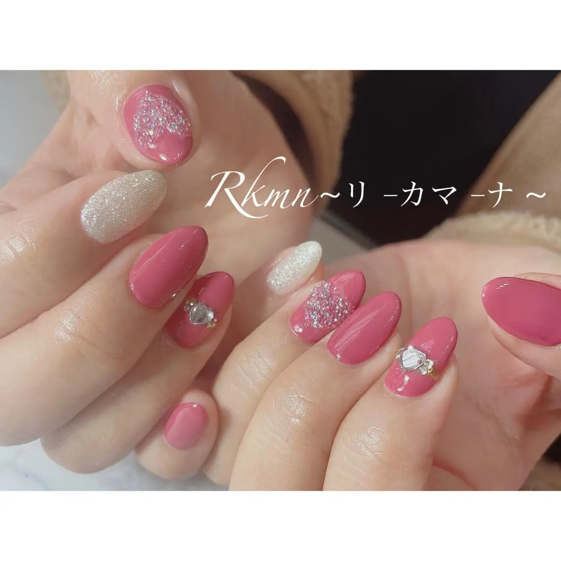 ネイル アートネイル ハート ピンク 春ネイル ホワイト ハンドネイル フットネイル ハンドケア Rkmn ~リ-カマ-ナ~のネイルデザイン