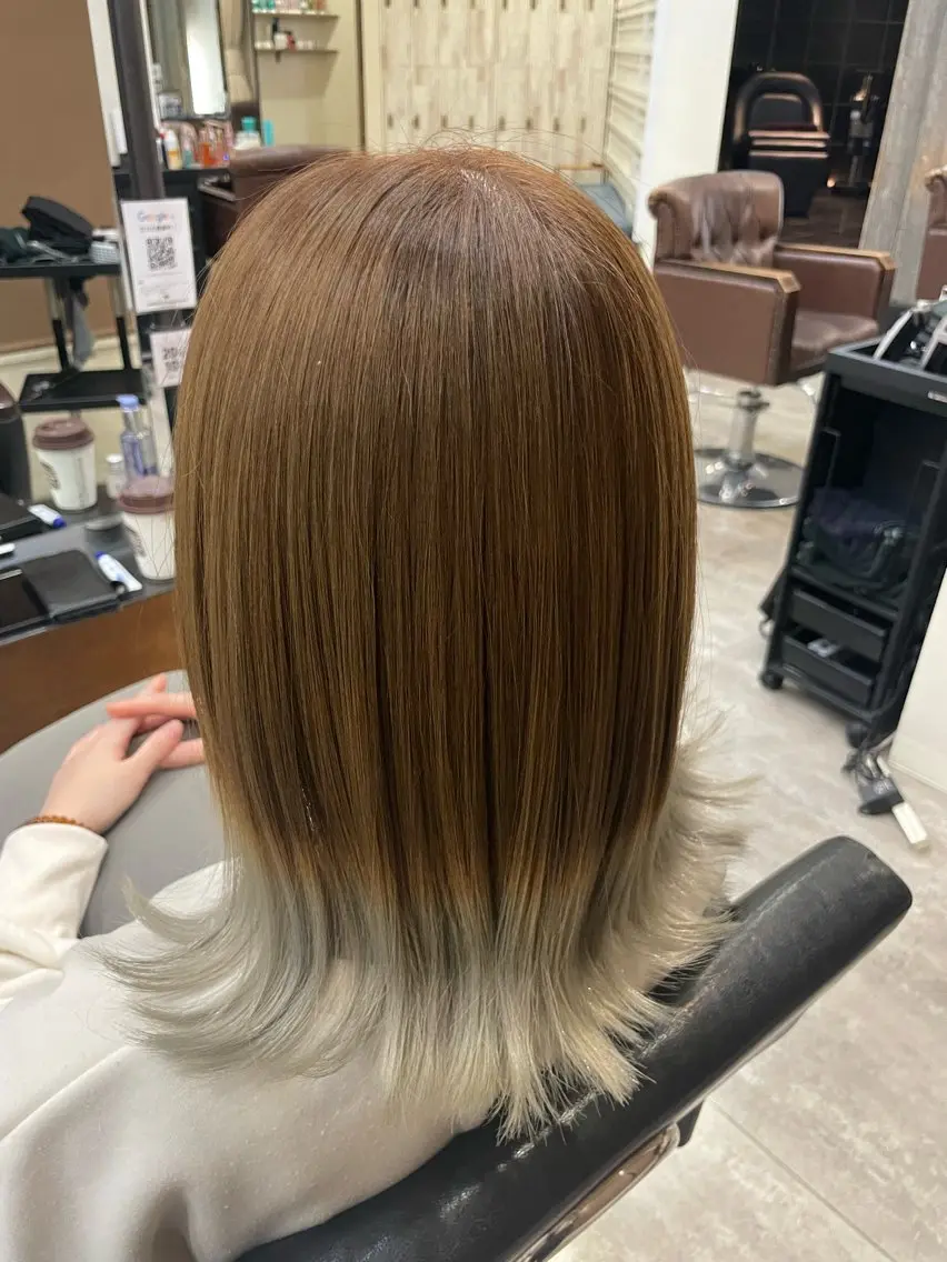 ミディアム カラー ベージュカラー ホワイトベージュ トリートメント 🐾Kenta🐾✰ ブリーチカラー✰のヘアスタイル