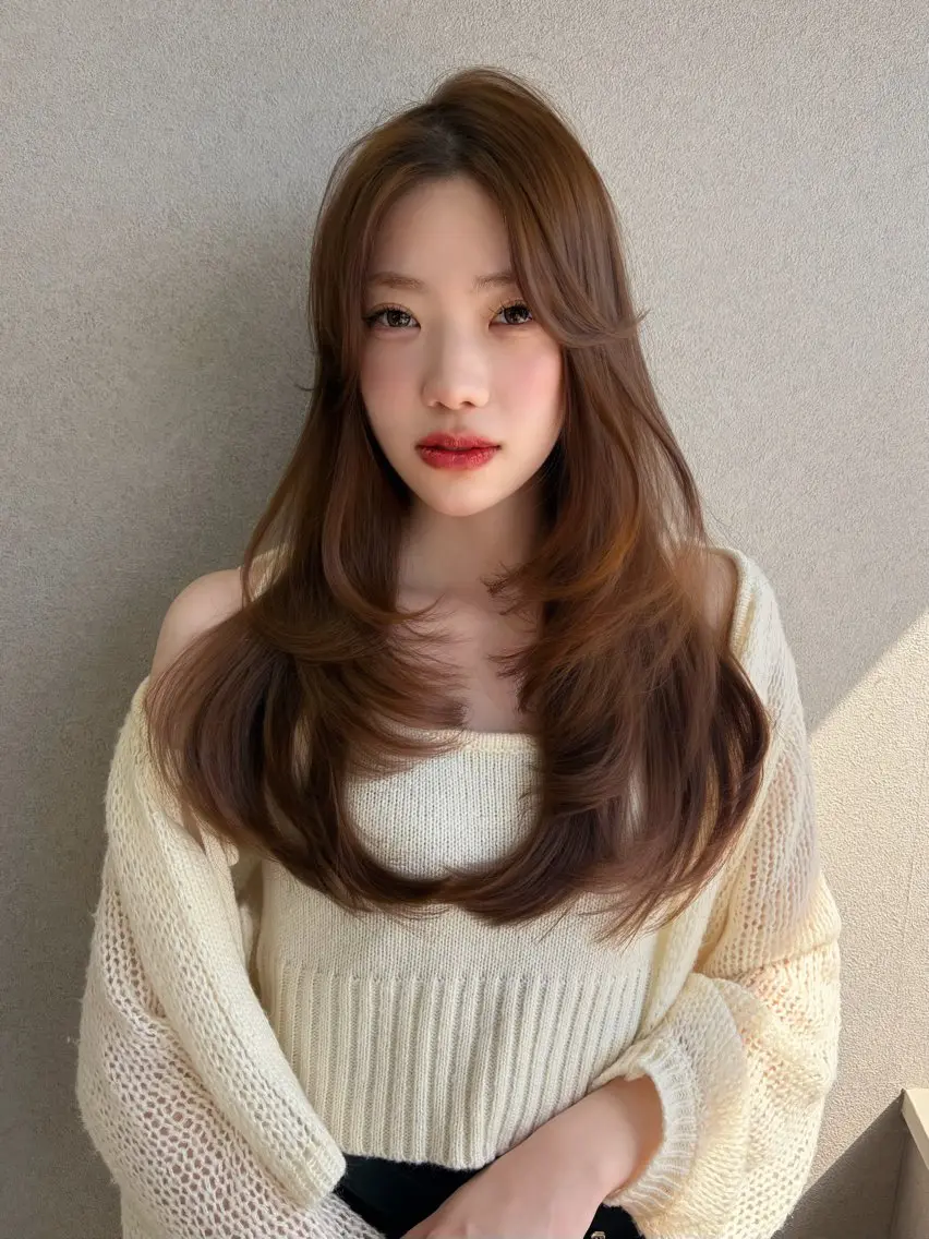 ロング アッシュ 韓国風ヘア レイヤーカット 💛レイヤー/ベージ ュ/kokoro💛のヘアスタイル
