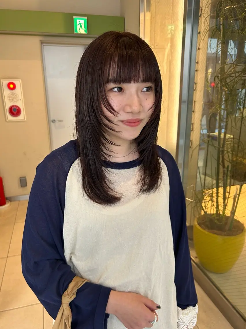 セミロング オレンジブラウン 顔まわりレイヤー レイヤーカット baLon.fem/ 澤田 奈々子のヘアスタイル