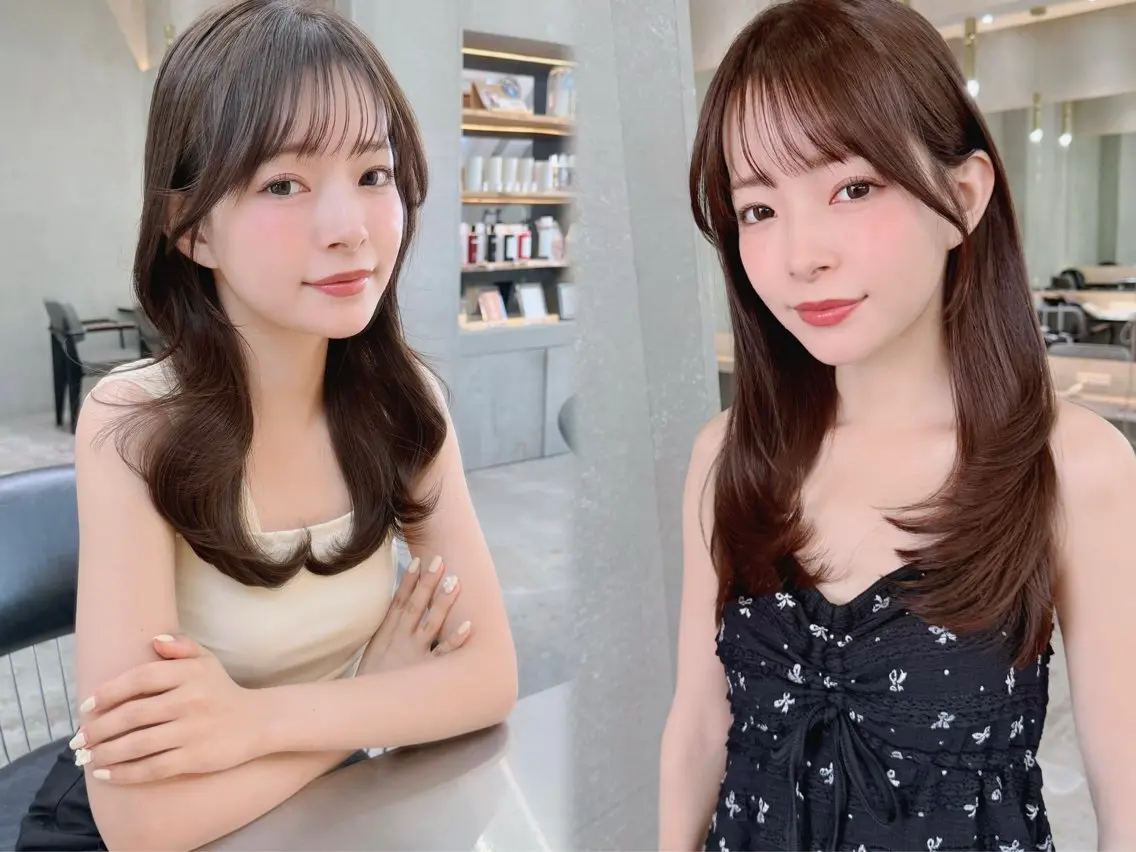 セミロング カット ヘアカラー トリートメント 山本翔一郎 韓国顔周りレイヤーのヘアスタイル