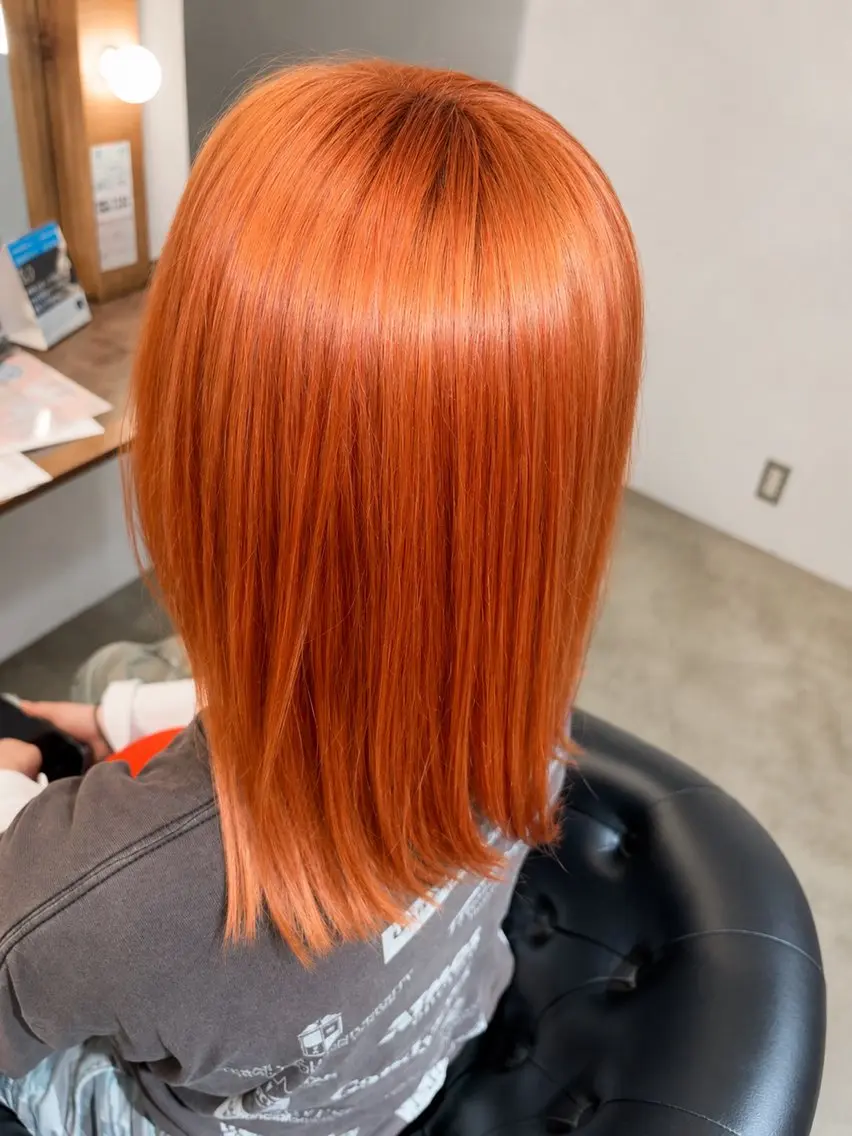 ミディアム カラー ベージュカラー 透明感カラー オレンジ オレンジベージュ ヘアカラー 🌀メンズパーマ🌀 平川海夢のヘアスタイル