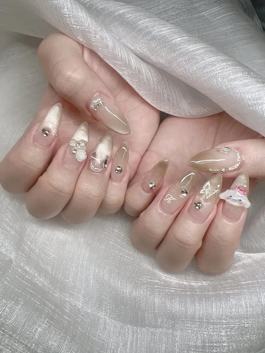ネイル 長さ出し グラデーション キラキラネイル マグネットネイル ニュアンスネイル Lee Nails チップ長さだし専門店のネイルデザイン
